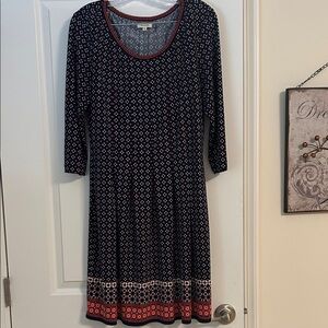 Max Studio Blue and Orange Geometric 3/4 Sleeve Dress